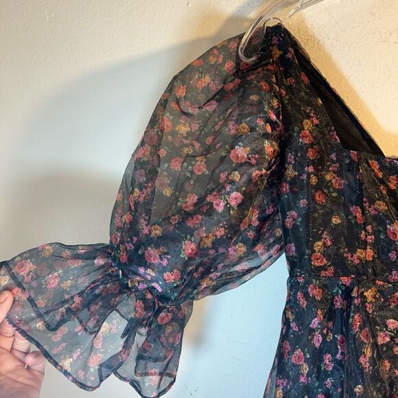 BUDDY LOVE LADIES DRESS SMALL PINK BLACK babydoll PUFF PARTY MINI date night - Picture 5 of 12